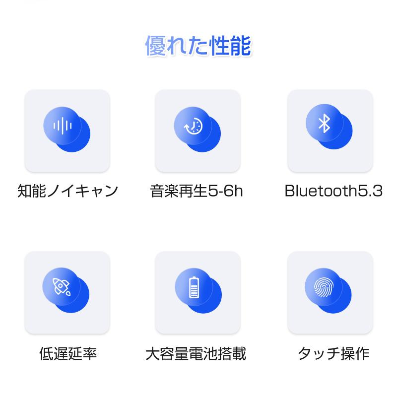 完全ワイヤレスイヤホン Bluetooth5.3 イヤホン インナーイヤー型 ブルートゥースイヤホン ENCマイク HiFi高音質｜meiseishop｜06