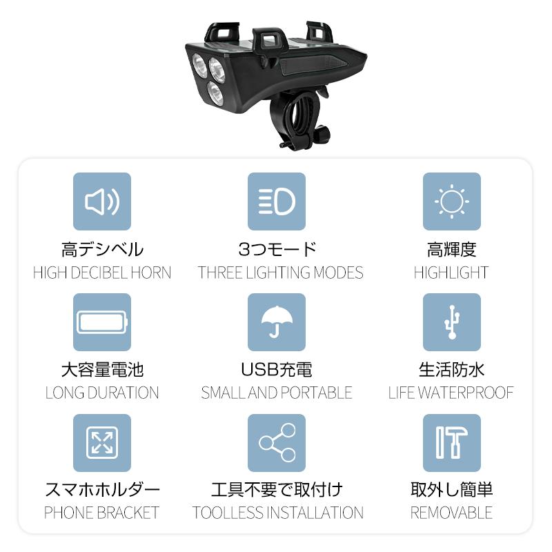 自転車ライト 4in1 多機能 ヘッドライト USB充電式 スマホホルダー 4〜6.7インチ携帯電話対応 2000mAh USB-A出力 携帯電話に充電 250ルーメン 高輝度LED｜meiseishop｜04