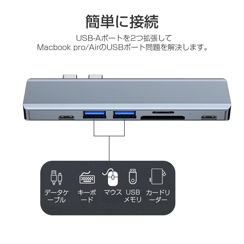 ドッキングステーション 7in1 高速データ伝送 ポート増設 機能拡張 MacBook Pro / MacBook Air対応 Thunderbolt ダブルType-CポートMacBook専用 マルチハブ｜meiseishop｜12