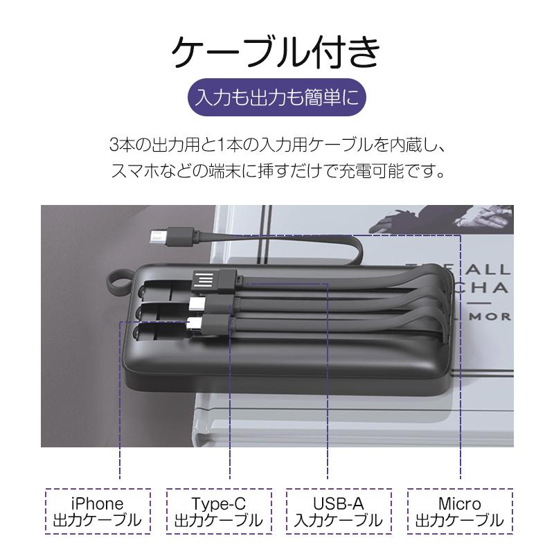 モバイルバッテリー 12000mAh パワーバンク ケーブル内蔵 急速充電 大容量 小型 4台同時充電 4つ出力 3つ入力 スマホ 充電器 飛行機OK 残電量表示 5V/2.1A充電｜meiseishop｜09