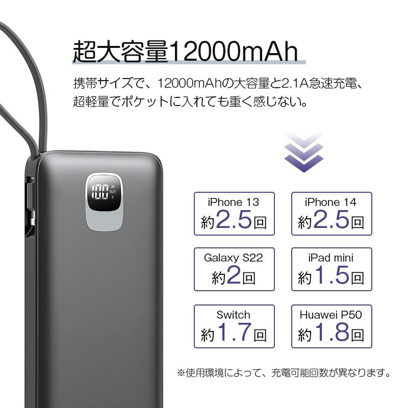 モバイルバッテリー 12000mAh iphone type-c micro USB-A 出力 コンパクト iPhone/iPad/Android対応 旅行 出張 停電対策 防災グッズ PSE認証 90日保証付き｜meiseishop｜12