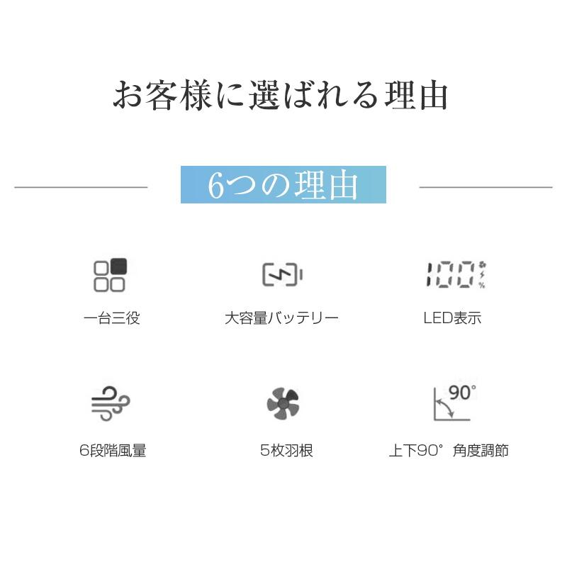 扇風機 多機能 デスクランプ ファン 卓上 壁掛け 2WAY仕様 5枚羽根 6段階風量調節 小型 シールフック付き 折りたたみ式 LEDライト 3段階明るさ調節 残電量表示｜meiseishop｜07