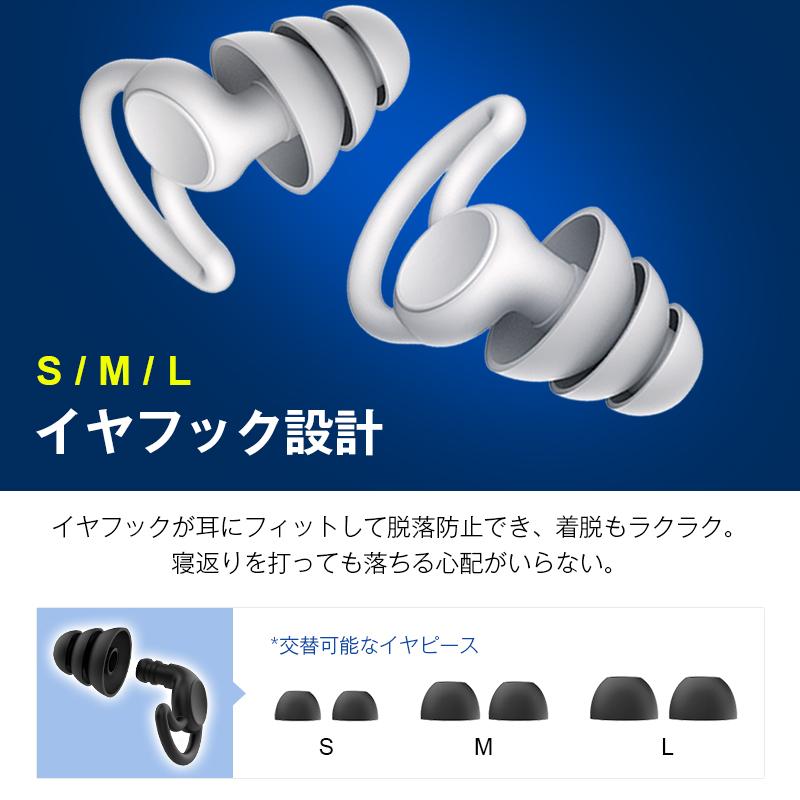 耳栓 睡眠用 遮音 フィット 痛くならない 耳にやさしい 47dB音圧減衰 シリコン　いびき対策 耐久性＆柔軟性バツグン 丸洗い ケース付き S M L（3ペア6個）｜meiseishop｜12