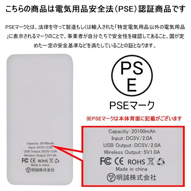 モバイルバッテリー 20100mAh QIワイヤレス充電器 大容量 iOS/Android対応 軽量 薄型 スマホ iphone13 Xperia 無線充電 3台同時充電 USB2ポート急速充電 PL保険｜meiseishop｜18