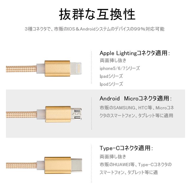 iPhone15ケーブル USB Type-Cケーブル Micro USBケーブル 3in1充電ケーブル 超小型 ストラップ式 急速充電ケーブル ナイロンケーブル iPhone用 Android用｜meiseishop｜21