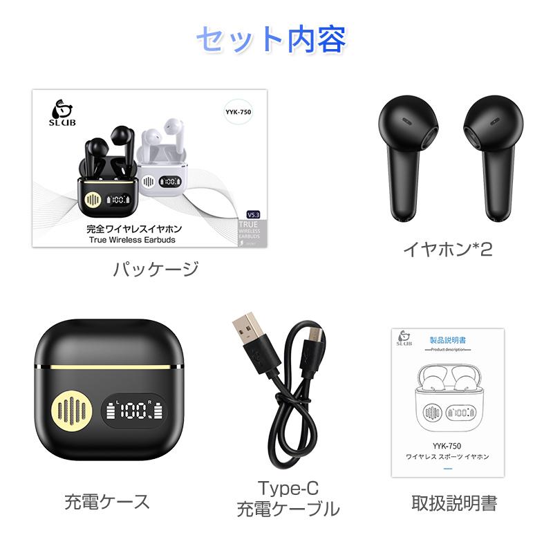 完全ワイヤレスイヤホン Bluetooth5.3 イヤホン インナーイヤー型 