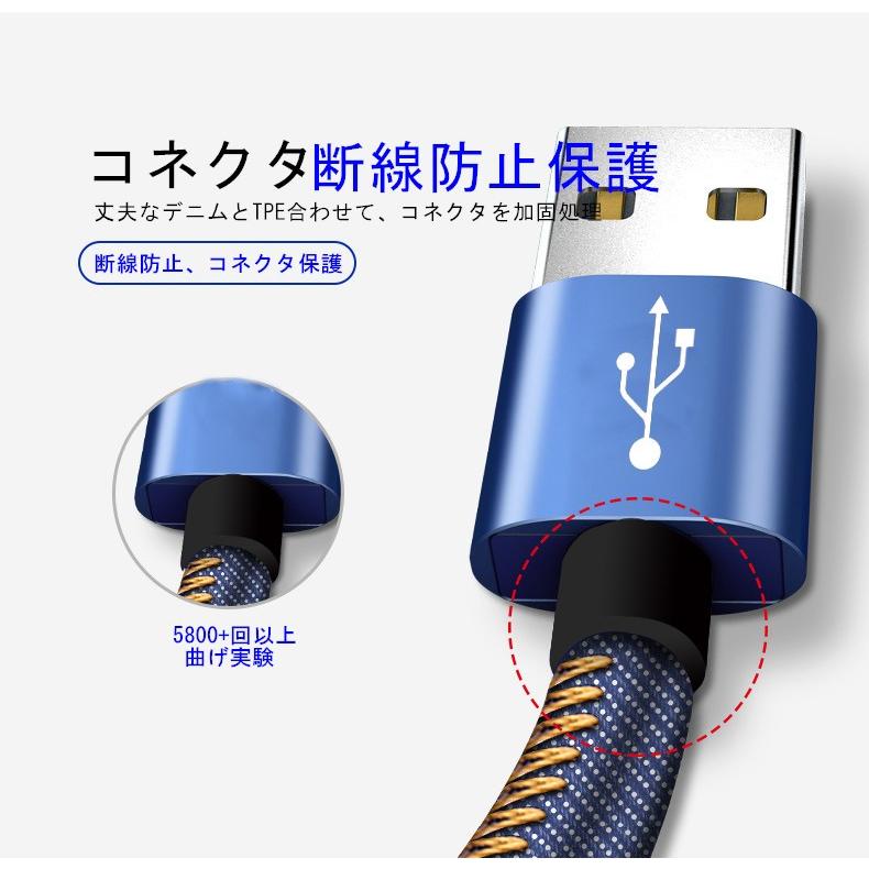 iPhoneケーブル iPad iPhone用 急速充電ケーブル デニム生地 充電器 データ転送 USBケーブル 長さ 0.25m/0.5m/1m/1.5m iPhone14 iPhone13 収納ベルト付き｜meiseishop｜09