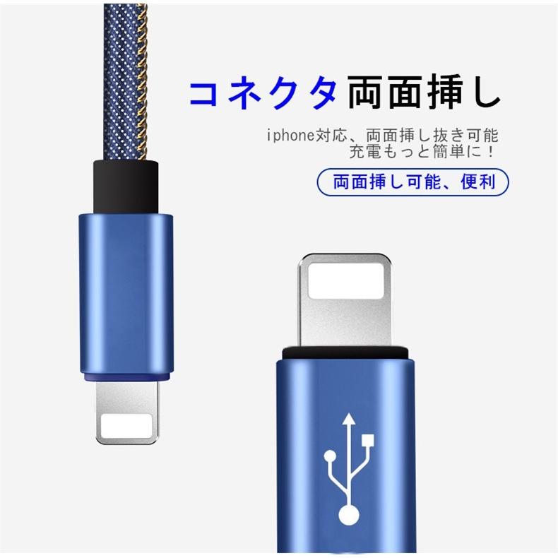 iPhoneケーブル iPad iPhone用 急速充電ケーブル デニム生地 充電器 データ転送 USBケーブル 長さ 0.25m/0.5m/1m/1.5m iPhone14 iPhone13 収納ベルト付き｜meiseishop｜13