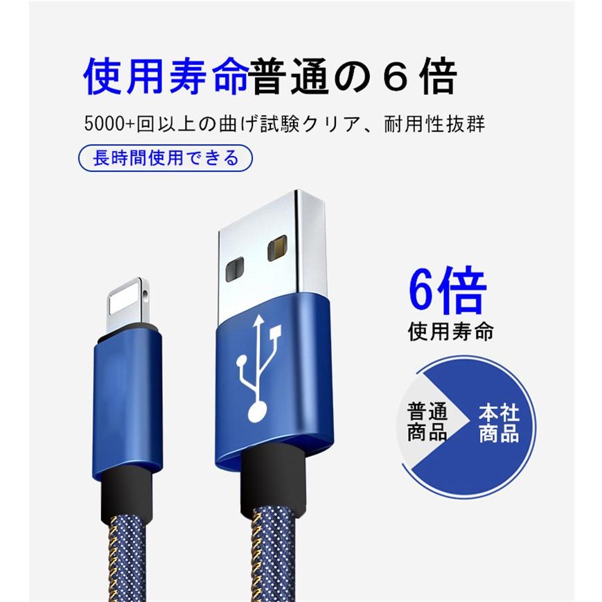 iPhoneケーブル iPad用 iPhone用 長さ3m 急速充電 デニム生地 収納ベルト 充電器 データ転送 USBケーブル iPhone13 iPhone14【PL保険加入済み製品・安心】 | 明誠 | 11