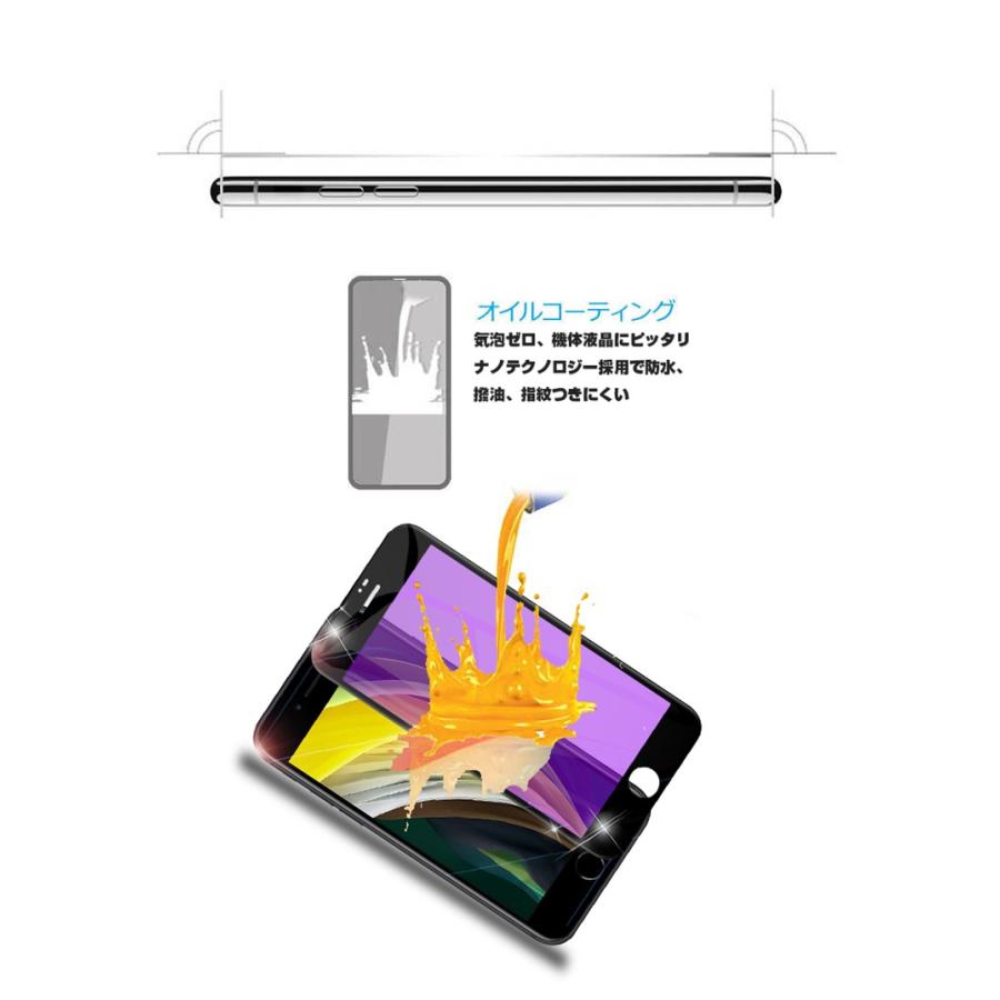 【2枚セット】iPhone SE 第2/3世代 iPhone7 iPhone8 ブルーライトカット 強化ガラスフィルム 液晶保護 全面保護シール 3D ソフトフレーム 簡単貼り付けガイド枠 | 明誠 | 16