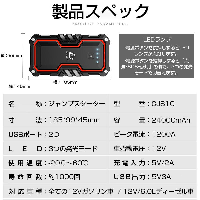 ジャンプスターター 12V車用 24000mAh ヘルプ信号 バイクに対応 低温起動 2つUSB出力 Type-c/Micro入力 IP67防水防塵 モバイルバッテリー PSE認証済み｜meiseishop｜21