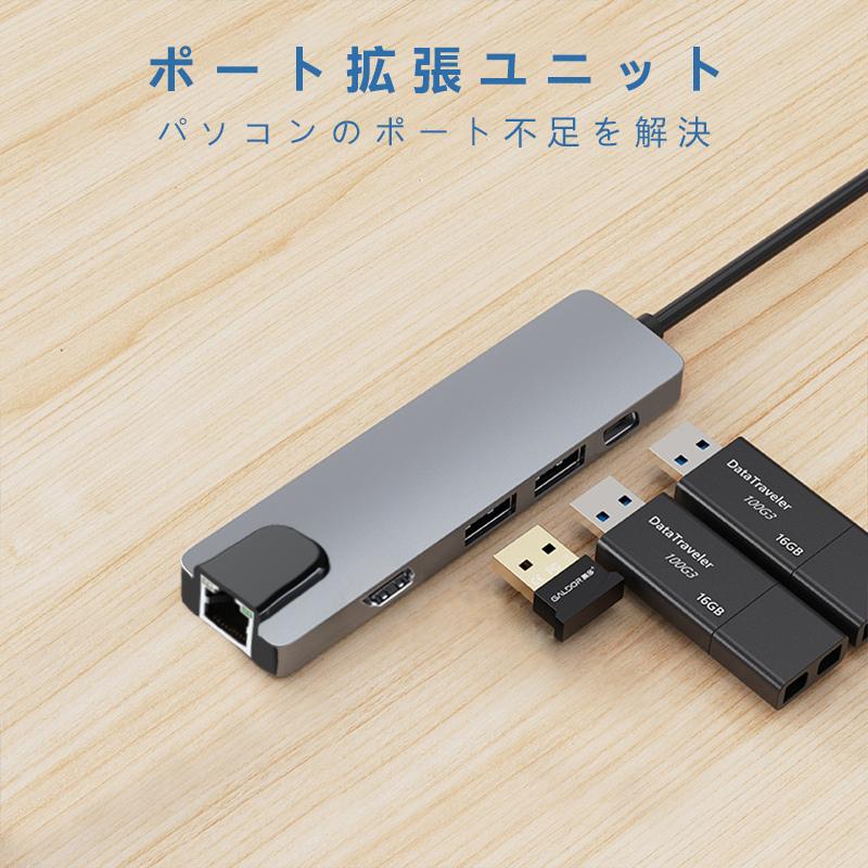 USB C ハブ USB Cドック 5in1ハブ ドッキングステーション 変換アダプター PD充電対応 4K HDMI出力 高解像度 高画質 USB3.0+USB2.0 LANコネクタ｜meiseishop｜03