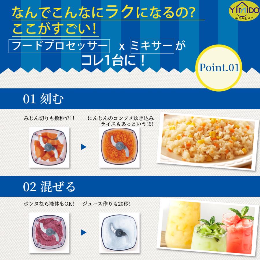 YiMiDO フードプロセッサー ミキサー ブレンダー アイスクラッシャー 離乳食 介護食 Variable Multifunction Food カプセルカッター ボンヌ VCP-3 調理機 |  | 03