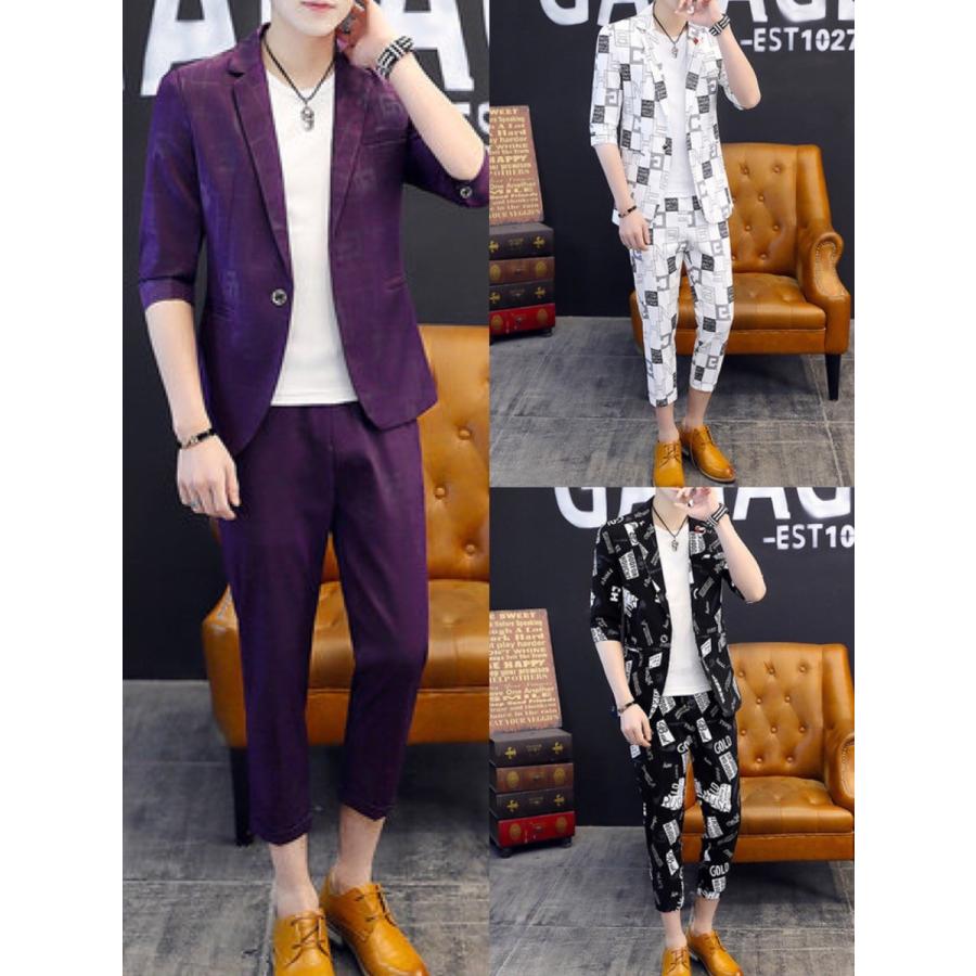 サマースーツ メンズ 夏 セットアップ ストライプ 10代 代 30代 40代 カジュアル おしゃれ オシャレ 上下 7分袖 薄手 1706 国内外の人気