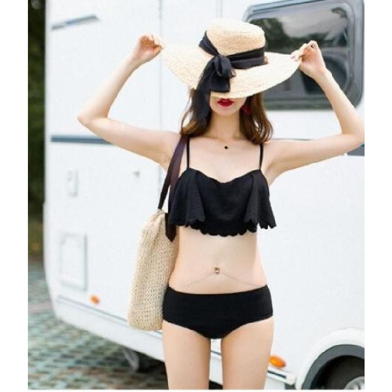 レディース 水着 10代 高校生 代 学生ママ水着 ビキニ 3点セット セパレート シフォンフレア スカラップ ハイウエスト 1843 1843 メイシンファッションヤフー店 通販 Yahoo ショッピング