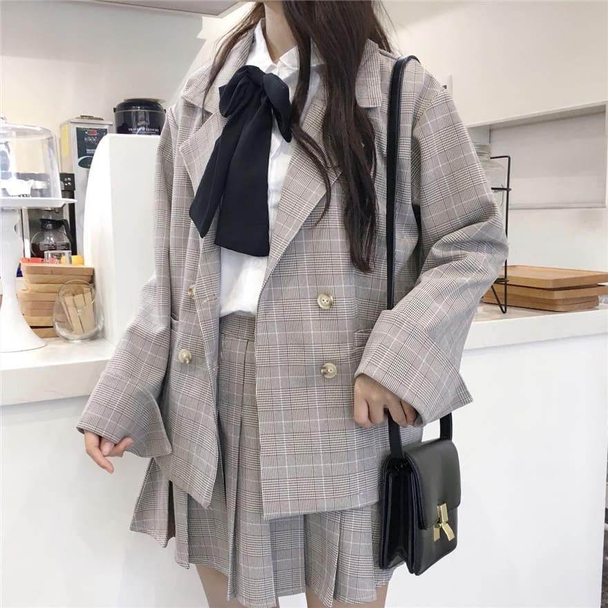 セットアップ レディース 高校生 中学生 ガーリー 制服風 コーデ 3点セット シャツ チェック柄 ジャケット プリーツ ミニスカート 3212 3212 メイシンファッションヤフー店 通販 Yahoo ショッピング