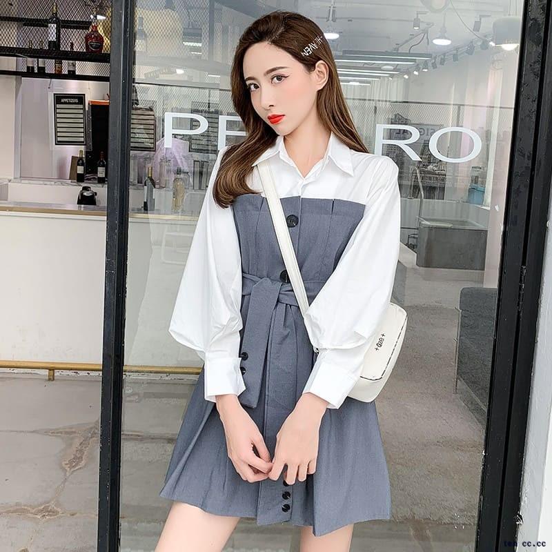 ワンピース レディース 中学生 高校生 10代 代 学生 春 おしゃれ 黒 ブラック 長袖 シャツワンピ 韓国 ファッション 3427 3427 メイシンファッションヤフー店 通販 Yahoo ショッピング