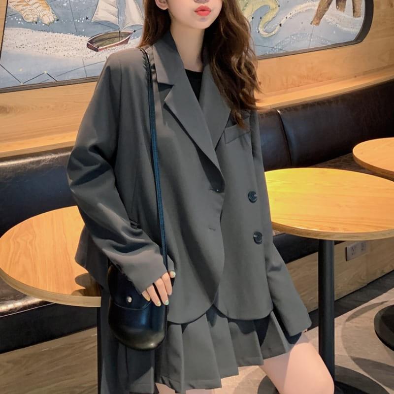 品質は非常に良い セットアップ レディース 4699 大きいサイズ ミニスカート プリーツ ジャケット コーデ 秋 春 ガーリー 中学生 高校生 代 10代 セットアップ カラー ダークグレー Demolition Training