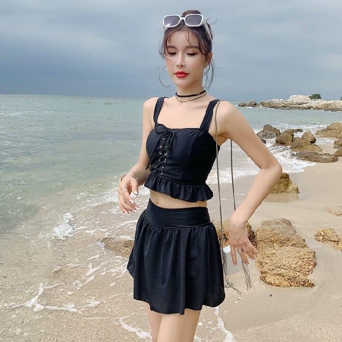 水着 レディース 高校生 中学生 10代 代 ビキニ 体型カバー 2点セット ママ 水着 大きいサイズ タンキニ 黒 ブラック 4756 4756 メイシンファッションヤフー店 通販 Yahoo ショッピング