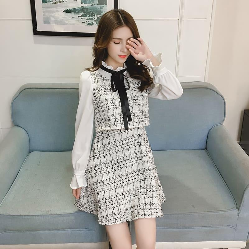 ワンピース ワンピ ミニワンピ レディース ミニ丈 春服 大きいサイズ 長袖 チェック柄 フリル 高校生中学生10代 学生 ガーリー おしゃれ 5010 5010 メイシンファッションヤフー店 通販 Yahoo ショッピング