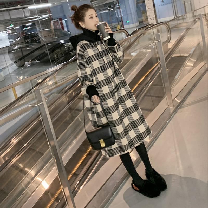 高校生 10代 代 30代 パーカーワンピース チェック柄 フェイクツーピース 長袖 大きいサイズ ロングワンピース レディース 春 秋 韓国 ファッション 50 50 メイシンファッションヤフー店 通販 Yahoo ショッピング