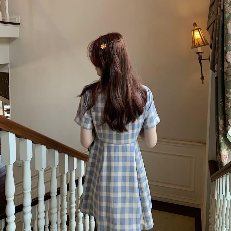中学生 高校生 10代 代 韓国 ファッション ワンピース 半袖 春 夏 秋 ショート丈 チェック柄 5316 5316 メイシンファッションヤフー店 通販 Yahoo ショッピング