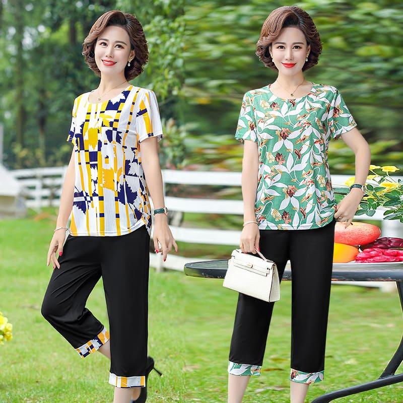 セットアップ レディース 50代 60代 シニア 半袖 夏 おしゃれ ゆったり 上下セット 母の日 敬老の日 誕生日 プレゼント トップス 体型カバー 大きいサイズ 6045 印象のデザイン