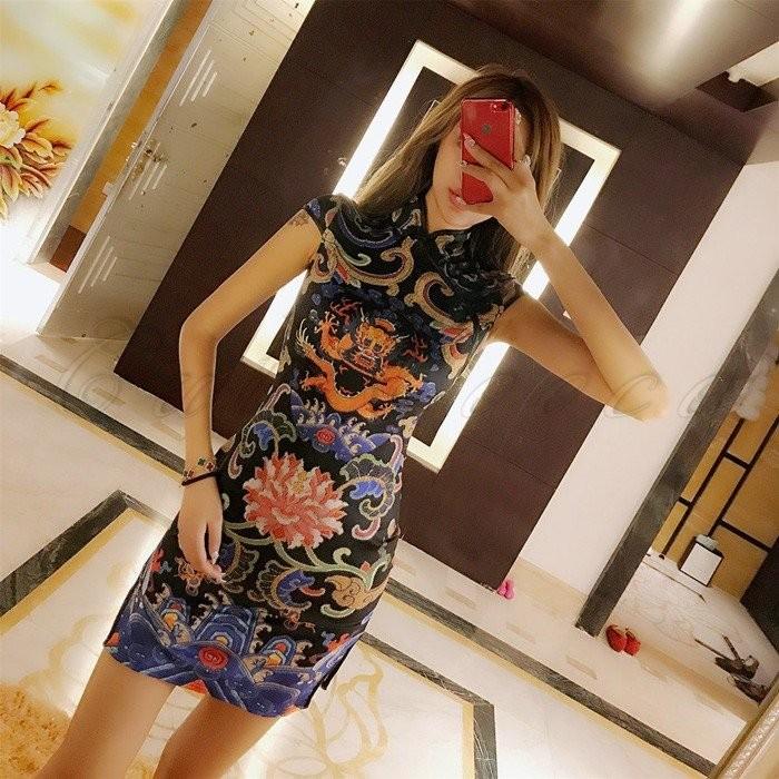 新作からsaleアイテム等お得な商品満載 チャイナドレス ワンピース レディース ミニ丈 半袖 龍柄 細身 タイト セクシー スリット きれいめ おしゃれ パーティー 5タイプ 708 Baki Pinkstripes Org