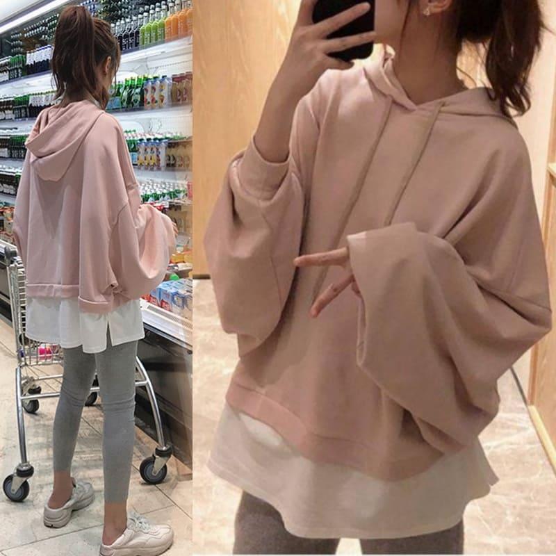 高校生 中学生 学生 レディース 女子高生 10代 代 パーカー レディース 長袖 韓国 トレンド トップス 2xl プルオーバー 重ね着風 77 77 メイシンファッションヤフー店 通販 Yahoo ショッピング