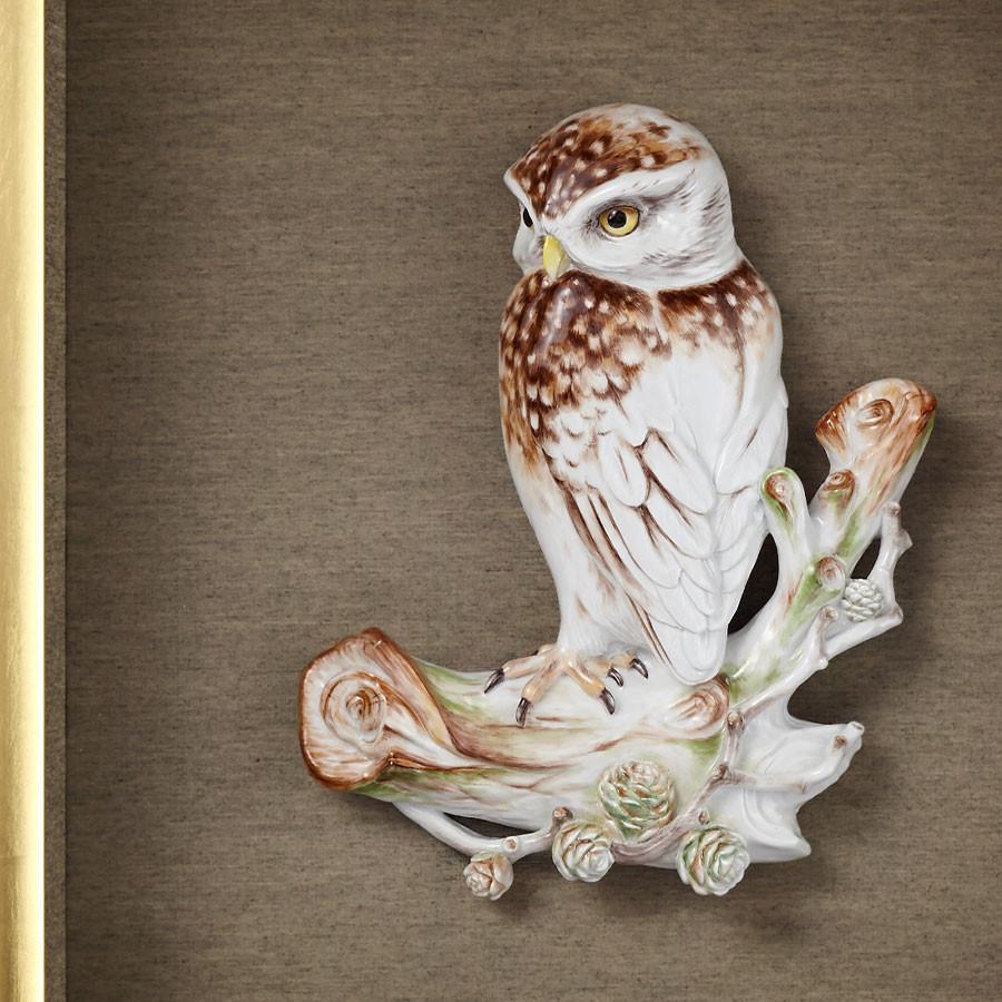 Meissen マイセン プラーク 壁掛け陶板 フクロウ ハンドペイント マイセン 壁掛け 約51×45cm 立体プラーク「フクロウ」 贈り物 高級
