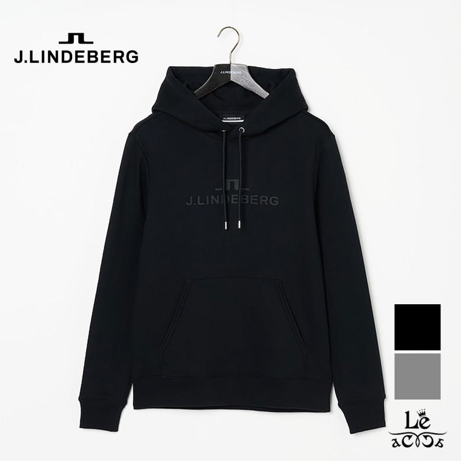 サイズ：M J.LINDEBERG ジェイリンドバーグ  裏起毛プルオーバーパーカー  ブラック系 [240101431823] ゴルフウェア メンズ ストスト J.LINDEBERG ジェイリンドバーグ プルオーバーパーカー フーディ