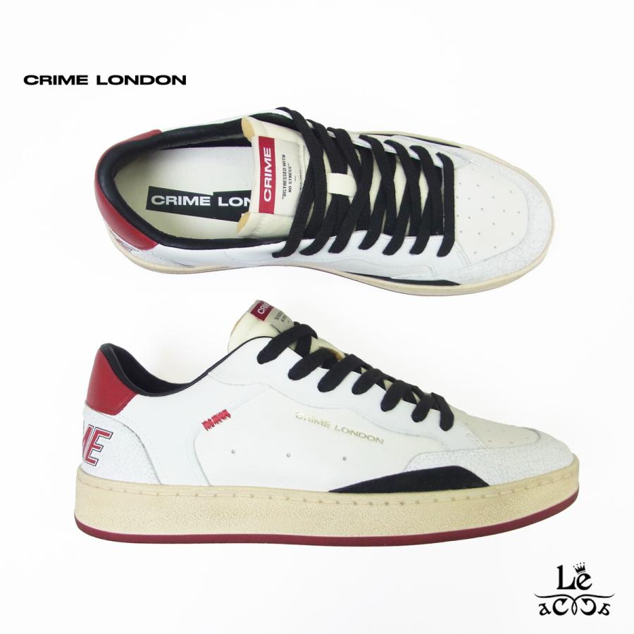 CRIME LONDON クライム ロンドン レザー スニーカー CHELSEA チェルシー 15200AA7 ホワイト ヴィンテージ加工 メンズ 靴 本革 牛革 ブランド 国内正規品