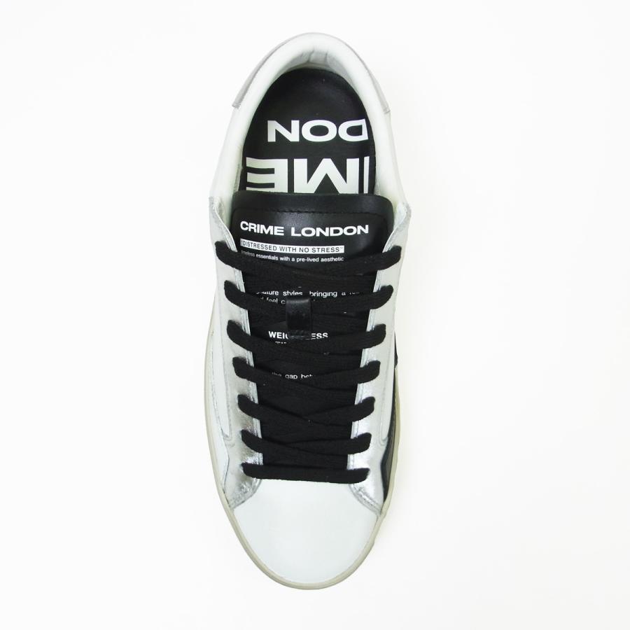 CRIME LONDON クライム ロンドン レザー スニーカー DISTRESSED 17009PP6 ホワイト シルバー ヴィンテージ加工 メンズ 本革 牛革 シューズ ブランド 国内正規品の画像