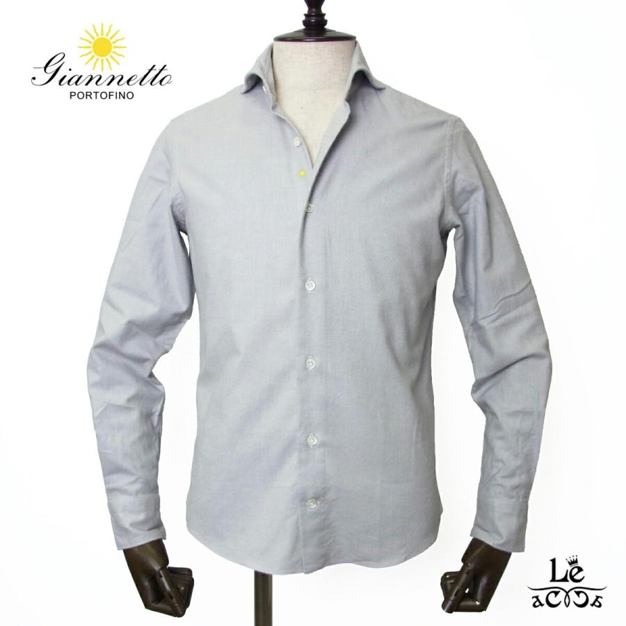 Giannetto シャンブレーカッタウェイシャツ ライトグレー イタリア製 シャンブレー グレー カッタウェイシャツ 【SLIM FIT