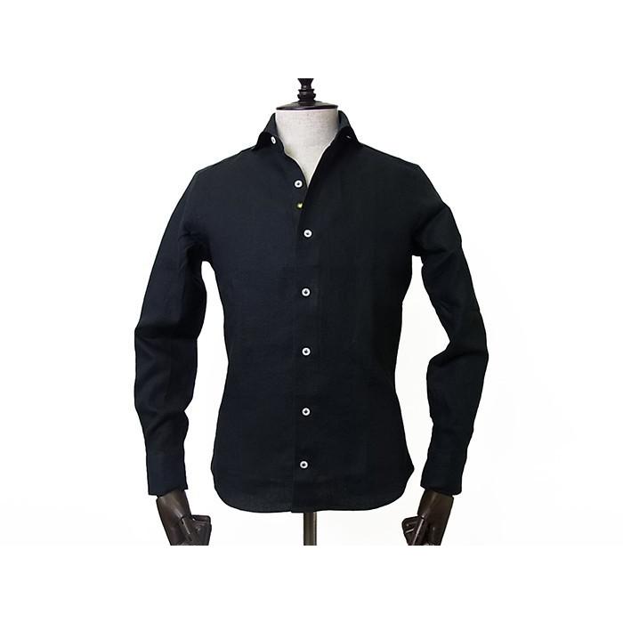 新着セール Giannetto ジャンネット リネン シャツ ブラック メンズ 長袖 Vinci Fit 無地 黒 麻 セミワイドカラー イタリア ブランド 春夏 国内正規品 Aynaelda Com