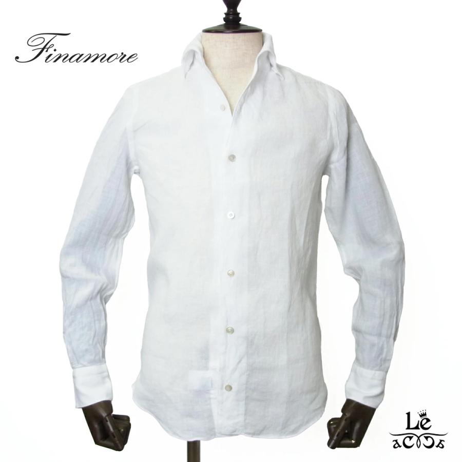Finamore Napoli ホワイト 40 メンズファッション FINAMORE＜フィナモレ＞ リネンシャツ カラー白