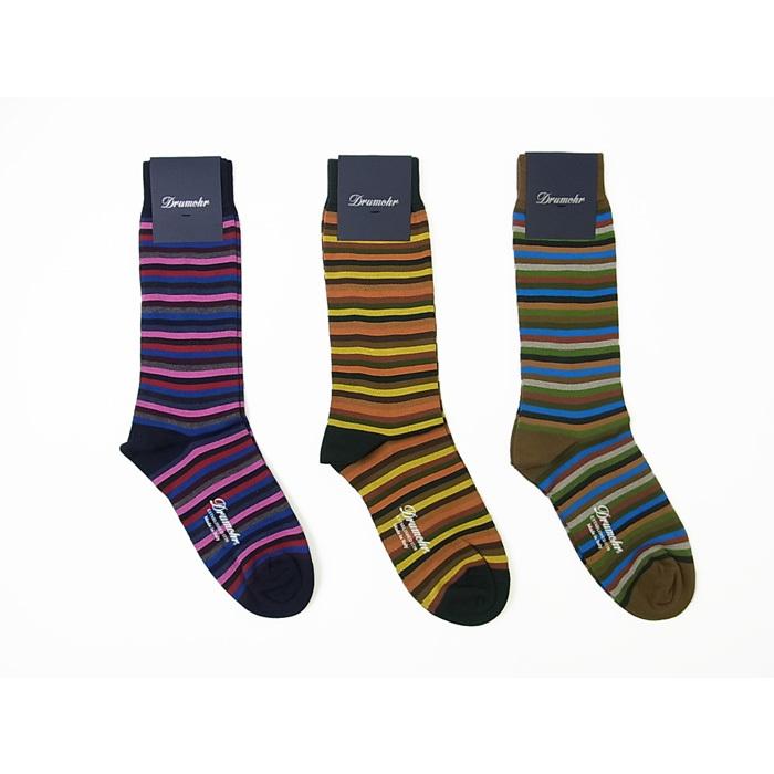 公式 メンズソックス ソックス ドルモア Drumohr 3カラ セット ソックス メンズ Drumohr 新作 秋冬 21 ビジネス ソックス イタリア ボーダーハイソックス コットン 靴下 メンズ 3足セット 靴下