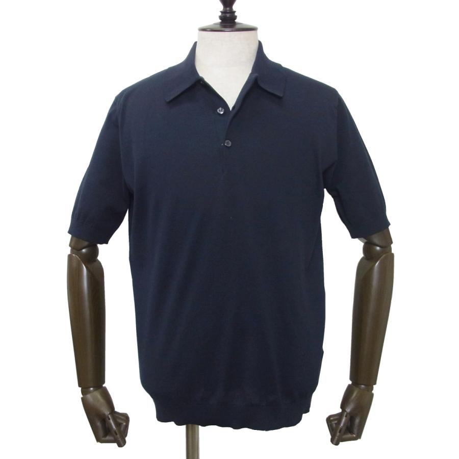 ジョンスメドレー ポロニット オープンカラー シーアイランドコットン ネイビー JOHN SMEDLEY（ジョンスメドレー） ニット ポロ 30G シーアイランド