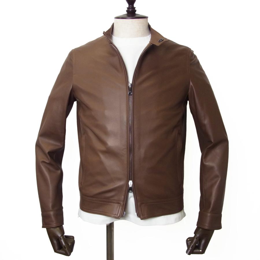 美品✨EMMETI JURI シングルライダースジャケット ブラウン 48 L EMMETI - JURI ラムスキン ナッパレザー シングル ライダース