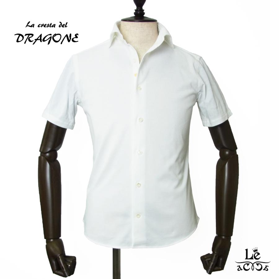 半袖 鹿の子 シャツ 日本製 メンズ La cresta del DRAGONE ドラゴーネ カジュアル クールビズ ホワイト カッタウェイ