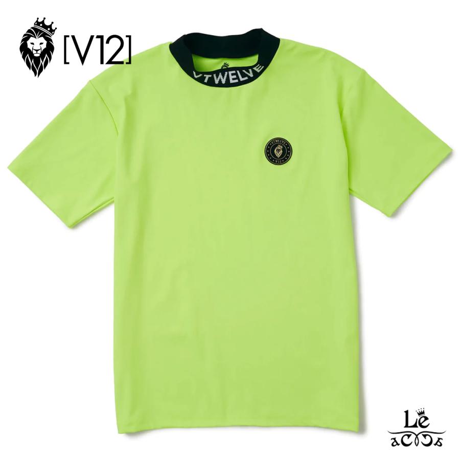 【メンズL⭐️蛍光色】V12 VTWELVE　半袖モックネックシャツ　ゴルフ　黄色 V12（ヴィ・トゥエルヴ） ゴルフ モックネック 半袖 シャツ メンズ