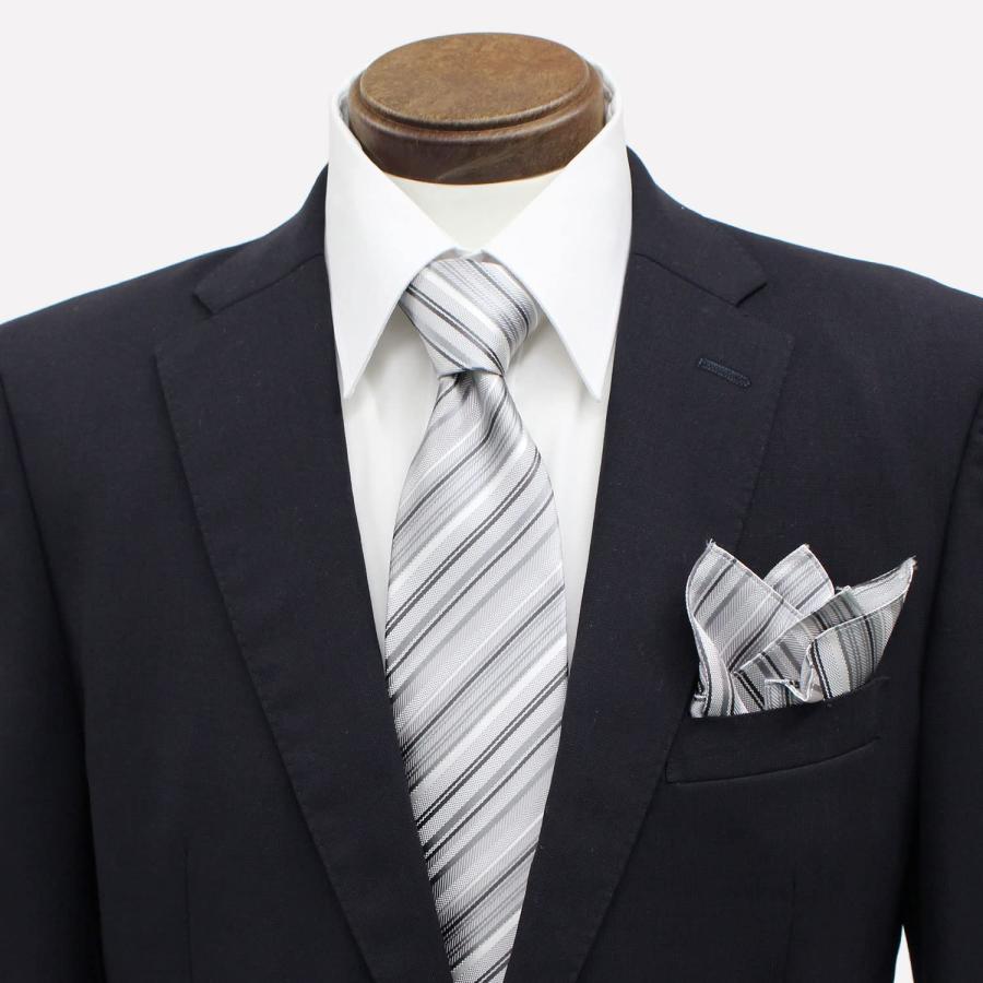 [Gran creer] 結婚式用ネクタイ＆チーフセット 日本製 ふじやま織 シルク グランクレエ フォーマル (マルチストライプ×シルバー)｜meki5｜02
