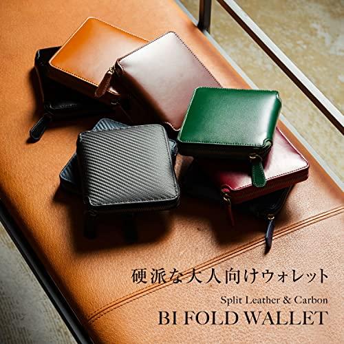 [ムラ] 財布 メンズ 二つ折り 本革 ファスナー 10枚カード収納 コードバン調 小銭入れ (ブラック)｜meki5｜02