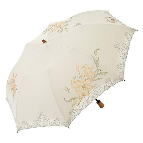 人気が高い 日傘 女優日傘 ショート日傘 折りたたみ 完全遮光 遮熱 Uvカット かわず張り 涼しい 晴雨兼用傘 特殊2重張り 蓮花 刺繍 百合 ベージュ 超歓迎 Www Schoolmela Org