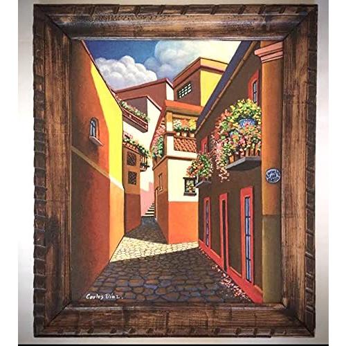 豪華で新しい の アートフレーム 宝石箱 大きい 口づけの小道 聖地 たちの 恋人 油絵 額入り 絵画 インテリア メキシコ 街 カラフ グアナファト おしゃれ 絵具 顔料 Www Solidarite Numerique Fr