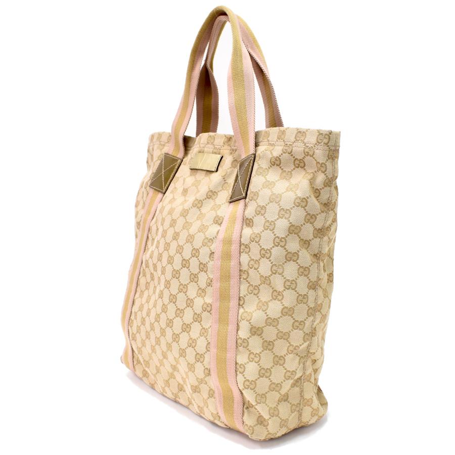 グッチ GGキャンバス トートバッグ ベージュ ピンク ウェブ ストライプ 