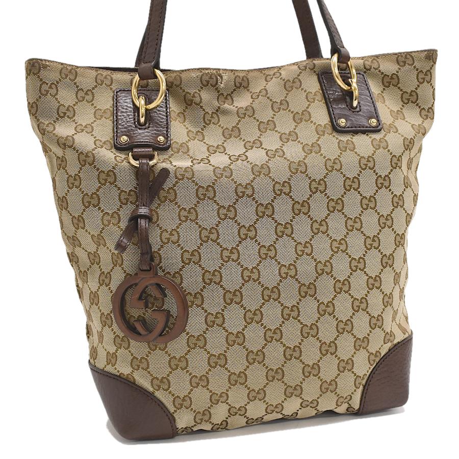 GUCCI トートバッグ GGキャンバス レザー ベージュ ブラウン
