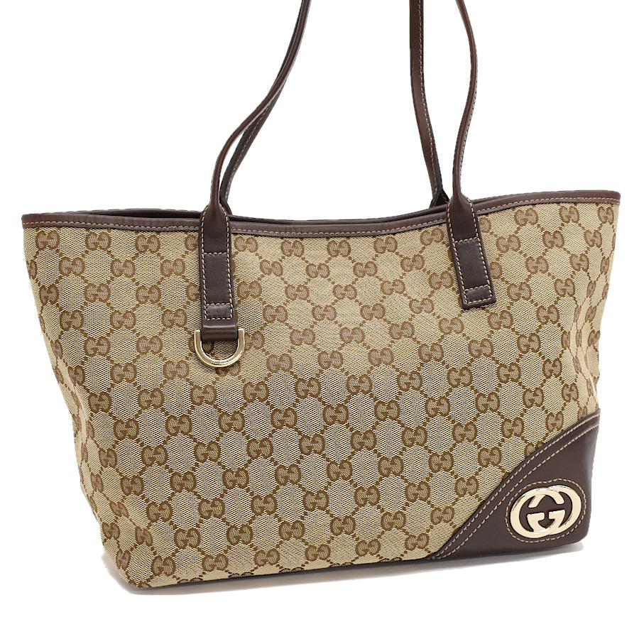 GUCCI グッチアビーベージュブラウンGGキャンバストートバッグ