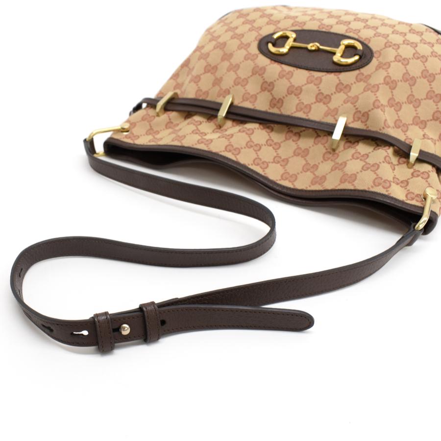 美品 グッチ ホースビット1955 ショルダーバッグ ドローストリング 602089 レザー レディース GUCCI 【228-62389】 GGキャンバス グッチ ホースビット 1955 クロスボディ ショルダー