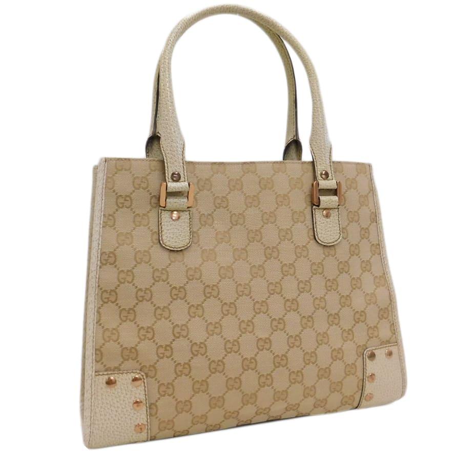 GUCCI（グッチ） 新品同様 トートバッグ ベージュ系 キャンバス×レザー 